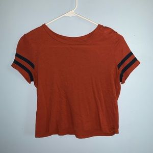 Orange and blue jersey striped tee